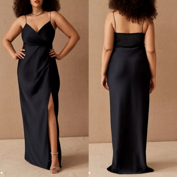 BHLDN (Anthropologie) Freya Satin Charmeuse Navy Dress Size 6 - Picture 2 of 12